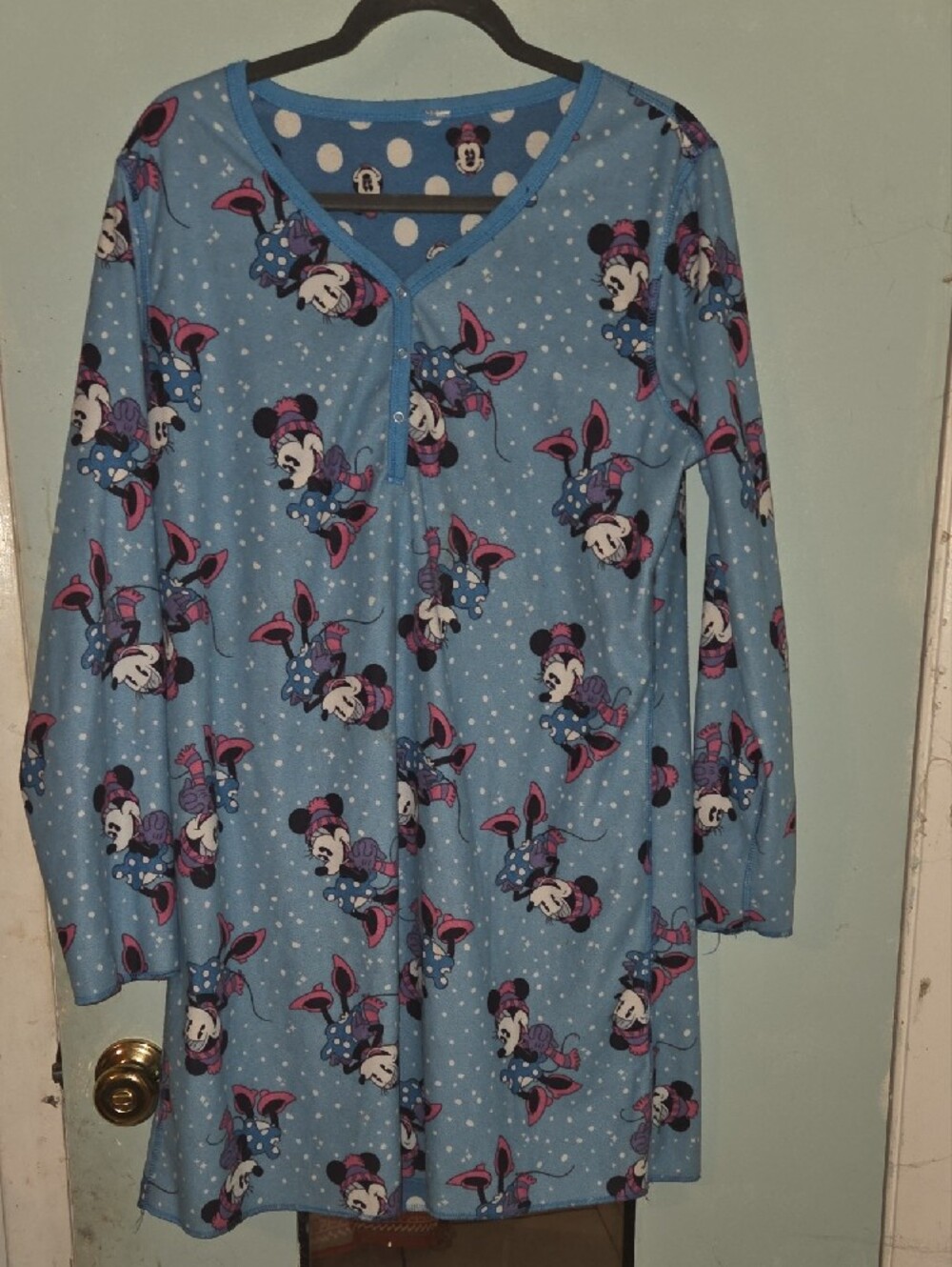 Blue Polka Dot Character Long-Sleeve Mickey Mouse Nightgown - Women's Sleepwear
